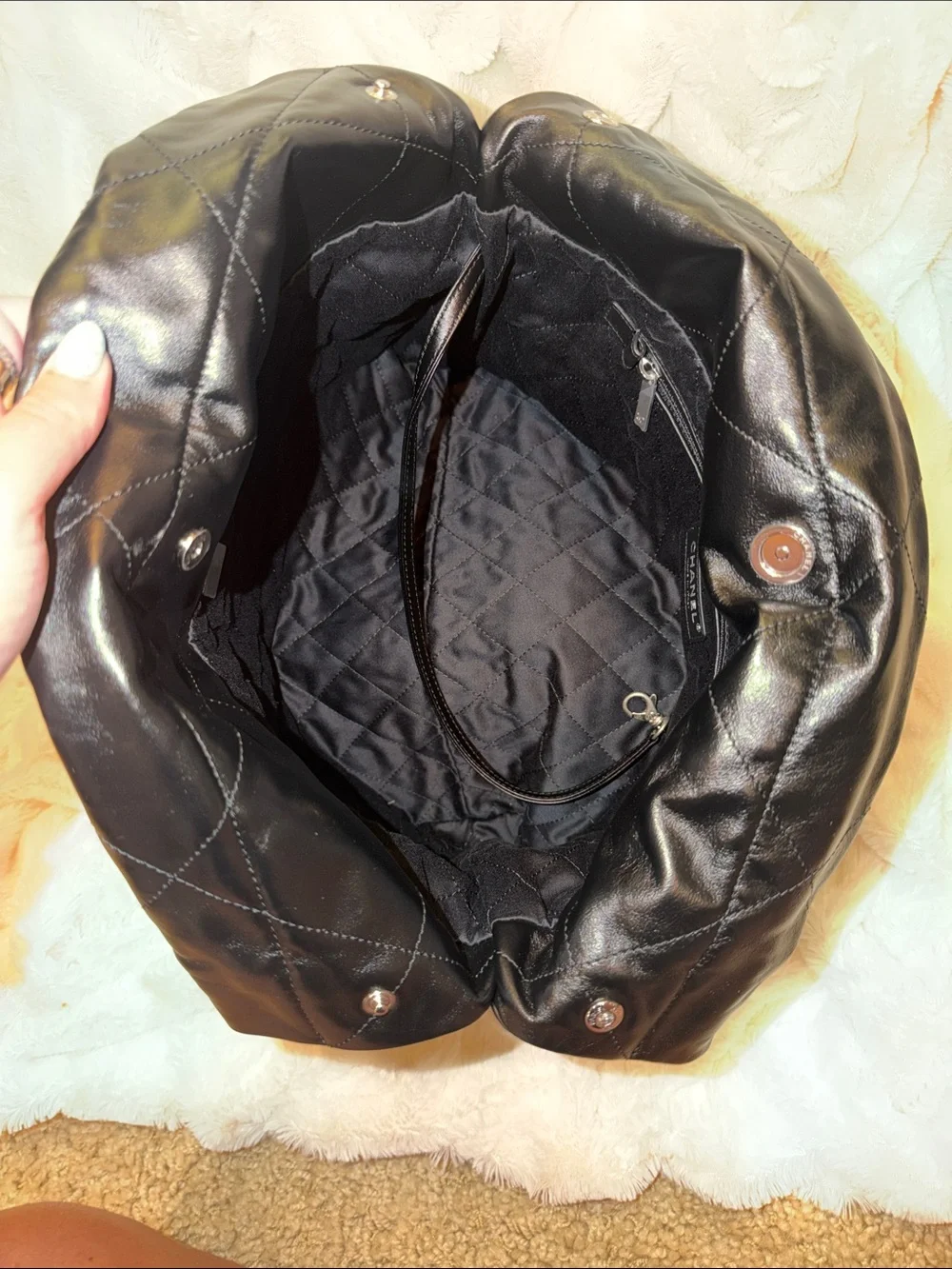 CHANEL Black Quilted Lambskin Shoulder Bag with Silver Chain